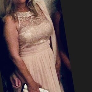 EMBELLISHED LACE AND CHIFFON EVENING GOWN